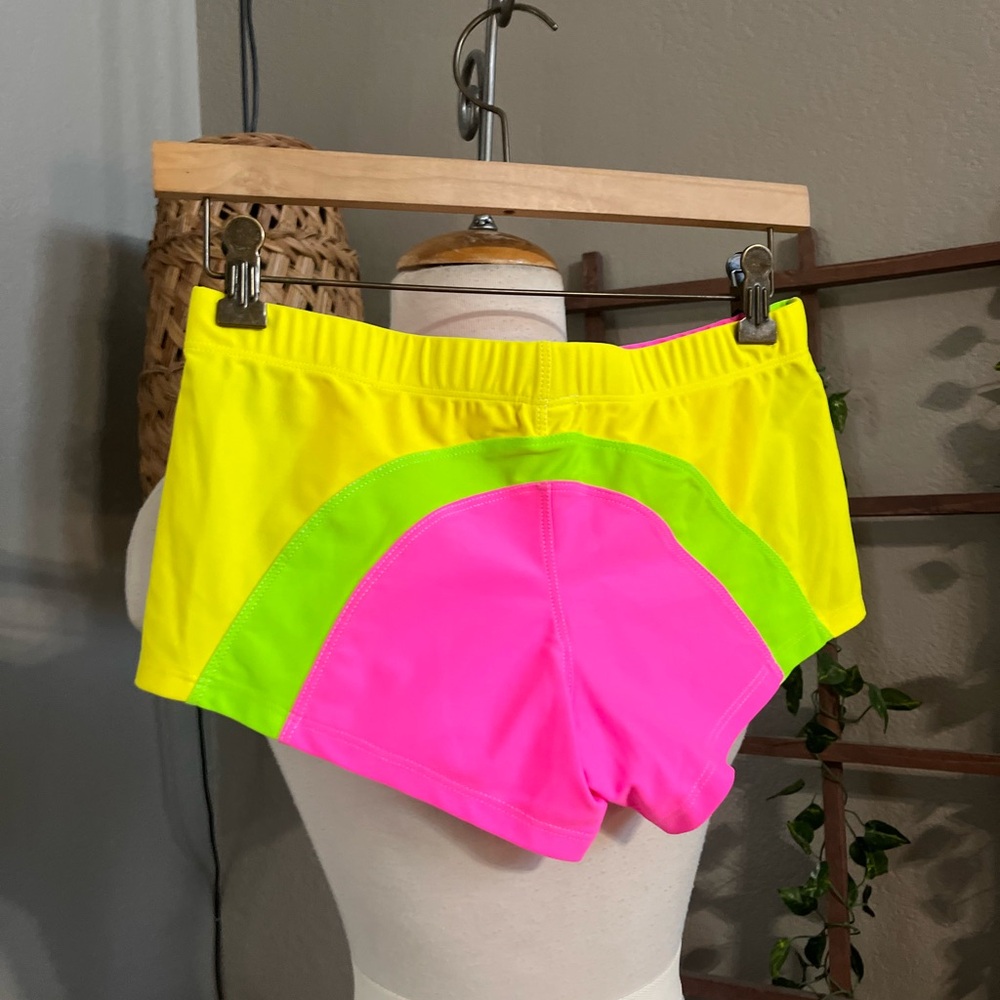 Rufskin Gabrio Neon Colorblock Swim Shorts Pink Yellow Green Stretch Trunks - Picture 10 of 11
